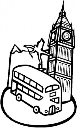 Big Ben And A Double Decker Bus Coloring Page : Coloring Sun