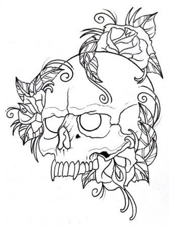 Skull and Roses Outline by vikingtattoo on deviantART | Skull coloring pages,  Tattoo coloring book, Coloring pages
