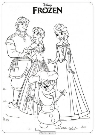Frozen Anna, Elsa, Kristoff and Olaf Coloring Page