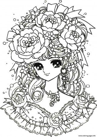 Print adult back to childhood manga girl flowers Coloring pages ...