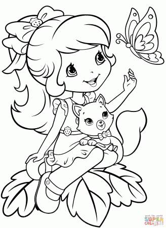 Strawberry Shortcake with Custard and Butterfly coloring page ...