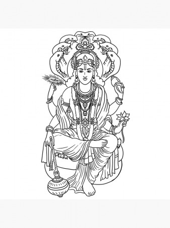 Hindu God Vishnu line drawing vector illustration, asian spiritual symbol,  oriental wisdom, yoga, om, aum