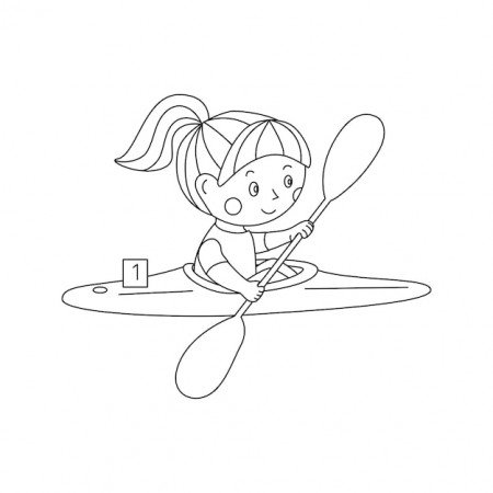 Premium Vector | Illustration of a girl paddling on kayak outline vector  image coloring page kids activity book