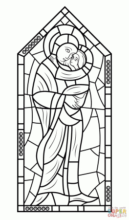 Mother Mary with Jesus Stained Glass coloring page | Free ...