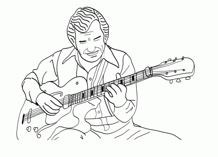printable music coloring page jazz guitar for kids - Coloring Point