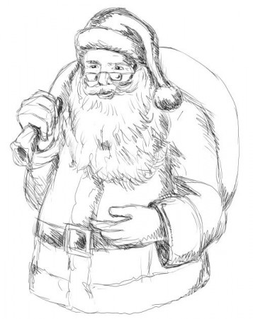 Santa Claus Front Sketch Bw