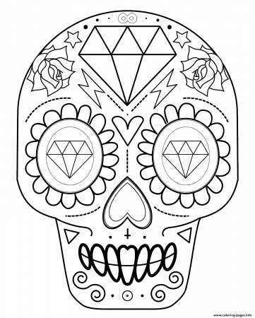Sugar Skull With Diamonds Calavera Coloring Pages Printable