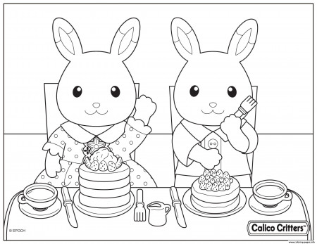 Calico Critters Eating Delicious Pancake Coloring Pages Printable