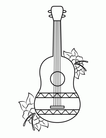 Printable Ukulele and Flowers Coloring Page