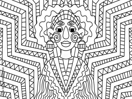 Magical old woman illustration. Latino voodoo fortune-teller with curve  hair, rosy cheecks and big earring. Coloring book page one of a series.  Stock Illustration | Adobe Stock
