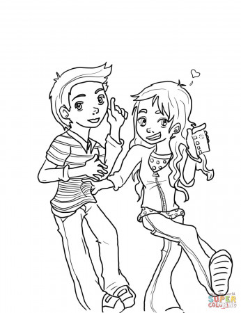 Sam and Freddie Walking Coloring page - Printable Icarly Coloring Pages