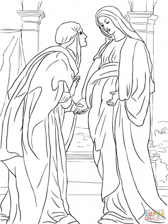 Visitation of Mary to Elizabeth coloring page | Free Printable ...