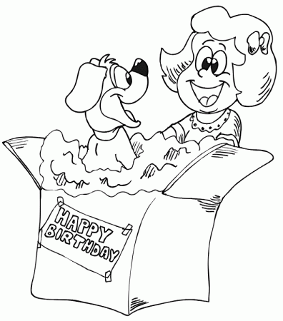 Birthday Coloring Page | A Puppy Present for a Girl