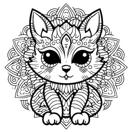 A mandala cat coloring page for adults