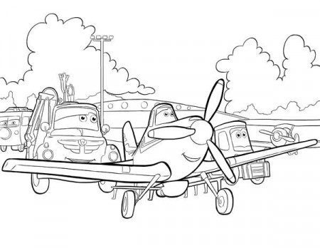 Dusty, Chug and Dottie Before the Race in Disney Planes Coloring Page: Dusty,  Chug and Dottie Bef… | Coloring pages, Cartoon coloring pages, Airplane coloring  pages