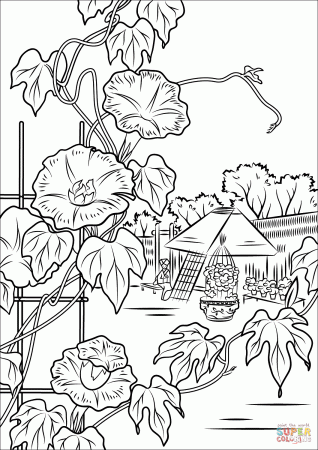 Morning Glory by Hiroshige coloring page | Free Printable Coloring Pages |  Monster coloring pages, Coloring pages, Printable coloring pages