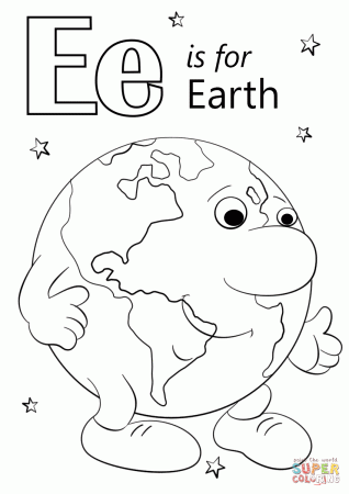 Letter E is for Earth coloring page | Free Printable Coloring Pages