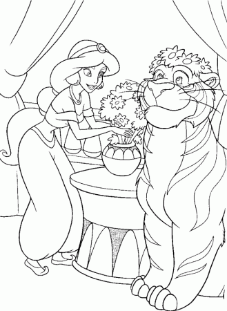 Jasmine And Aladdin Coloring Pages Free : Aladdin Offers a Ride ...