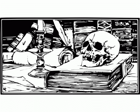 FREE Skull Books and Candle Halloween Adult Coloring Page