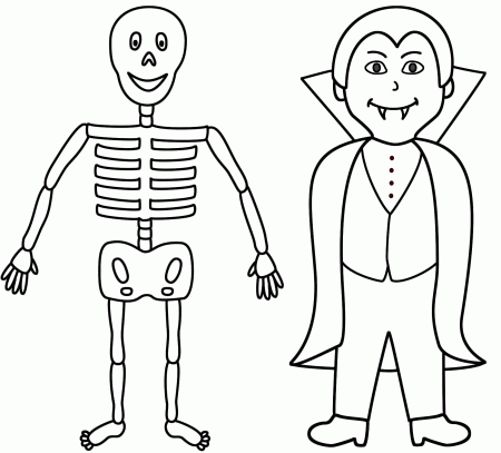 Skeleton with a vampire - Coloring Page (Halloween)
