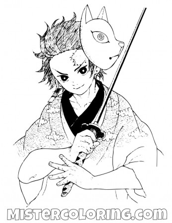 Tanjiro Kamado With Sword Demon Slayer Coloring Pages For Kids ...