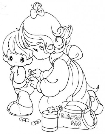 Coloring Pages: Mom changing baby's ...