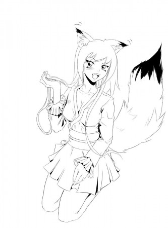 Anime Fox Girl Coloring Pages | Anime wolf girl, Cute wolf drawings, Cute  fox drawing