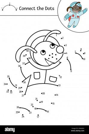 Vector space dot-to-dot and color activity with cute astronaut dog.  Astronomy connect the dots game for children. Funny math coloring page for  kids wi Stock Vector Image & Art - Alamy