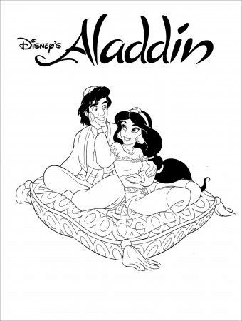 Aladdin and Jasmine Coloring Page - ColoringBay