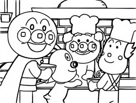 Coloring page Anpanman : Anpanman, Batako-san, Cheese, Uncle Jam 7