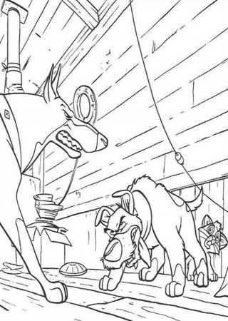 Dodger Fight Roscoe in Oliver and Company Coloring Pages: Dodger ...
