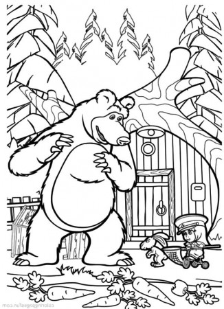 Masha and the Bear Catching Carrot Thief Coloring Pages | Color Luna