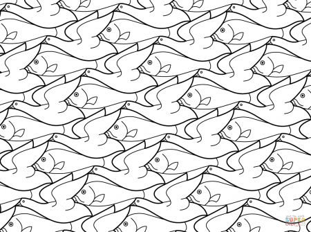 Bird Fish Tessellation Escher Coloring - Colorine.net | #8138