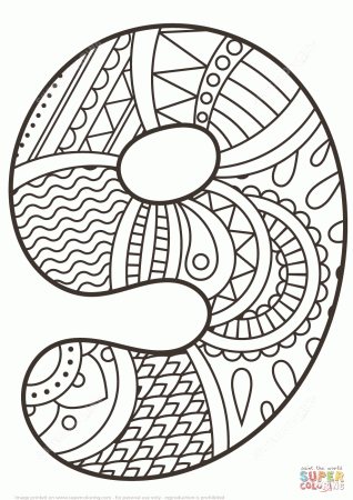 Number 9 Zentangle coloring page | Free Printable Coloring Pages