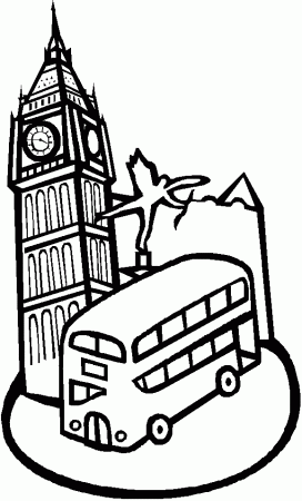 Coloring Big Ben and a double decker bus picture