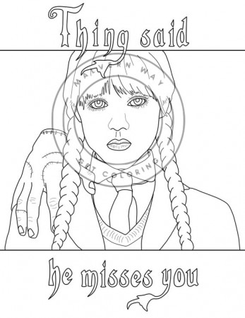 Wednesday Addams and Thing Coloring Page - Etsy