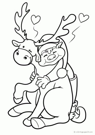 Christmas elves hugs a reindeer | Coloring Pages 24