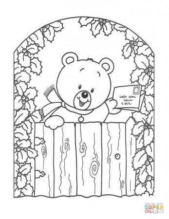 Teddy Bear with Christmas Greeting Card coloring page | Free Printable Coloring  Pages