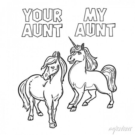 Aunt unicorn unisex baseball unicorn design coloring book animals wall  mural • murals illustration, vector, animal | myloview.com