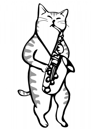 Cat Playing Saxophone Coloring Page - Free Printable Coloring ...