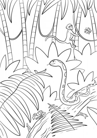 Coloring Pages Nature. Landscape, forest, mountains, sea, island