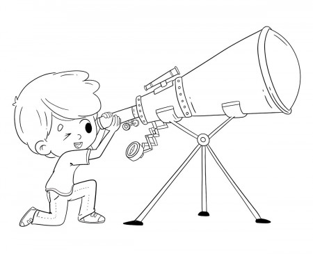 Boy looking through telescope - Coloring page - Illustrations from  Dibustock Children's Stories. Illustration experts
