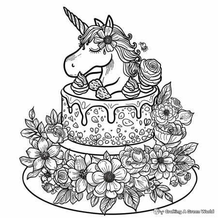 Unicorn Cake Coloring Pages - Free ...