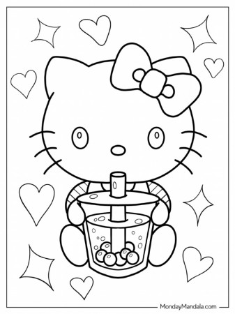 Boba Hello Kitty Coloring Page | PDF