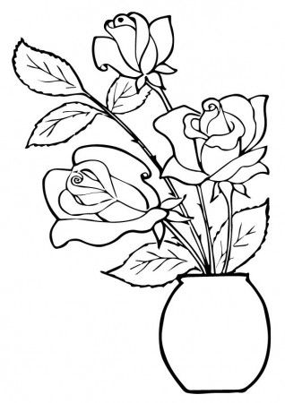 Parentune - Free & Printable three roses in a pot Coloring Picture,  Assignment Sheets Pictures for Child
