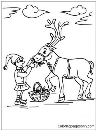 Christmas Sprite Feeding A Reindeer Coloring Pages - Christmas Coloring  Pages - Coloring Pages For Kids And Adults