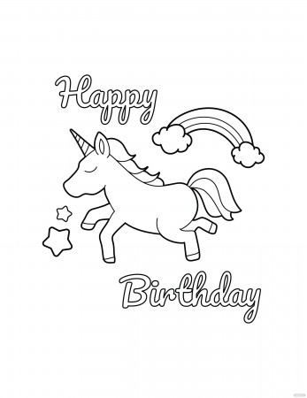 Free Happy Birthday Unicorn Coloring Page - EPS, Illustrator, JPG, PNG,  PDF, SVG | Template.net