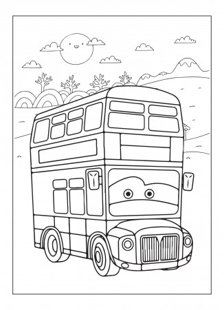 Happy Bus With Nature And City Coloring Page For Kids 14399612 Vector Art  at Vecteezy