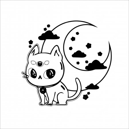 Premium Vector | Cute creepy pastel goth kawaii cat coloring page