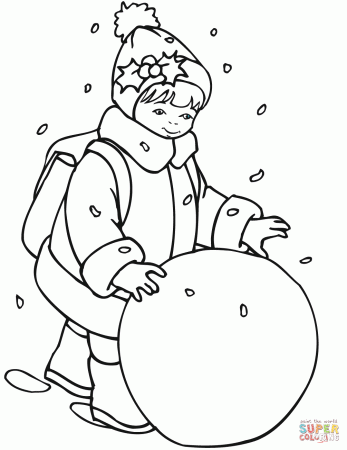Little Girl Rolling a Snowball coloring page | Free Printable Coloring Pages